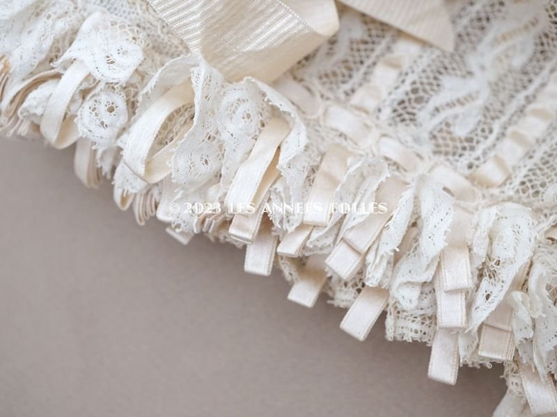 画像4: アンティーク バテム用 レースのボネ パウダーピンクのリボン ベビー用ボネ