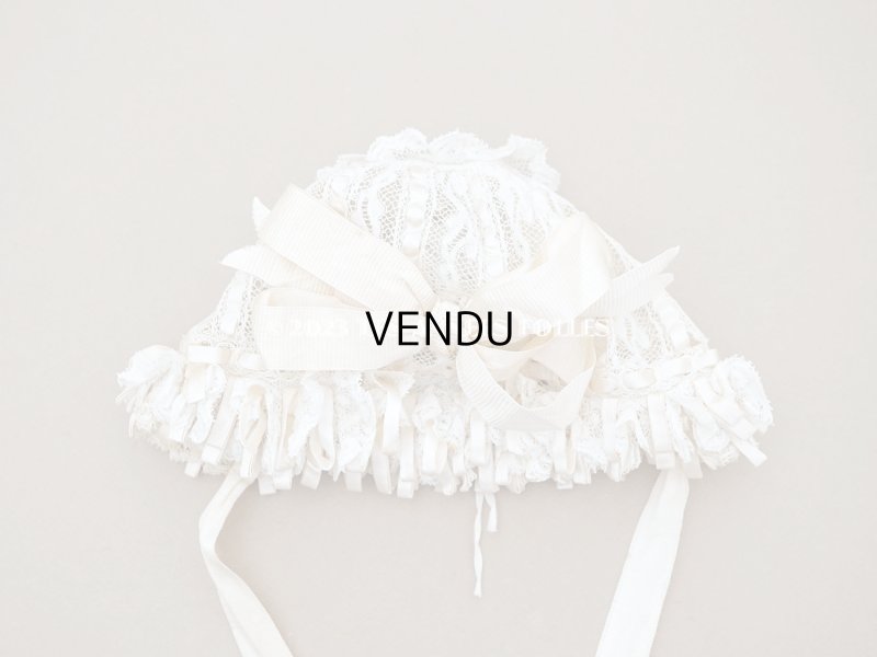 画像3: ＊蚤の市＊アンティーク バテム用 レースのボネ パウダーピンクのリボン ベビー用ボネ