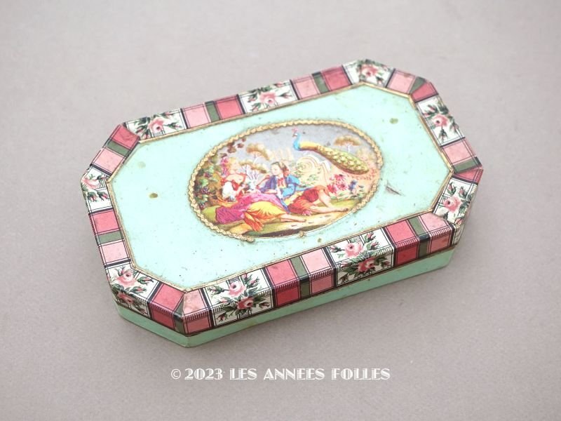 画像1: ＊蚤の市＊19世紀 アンティーク お菓子箱 チョコレートボックス　ピンクの薔薇模様