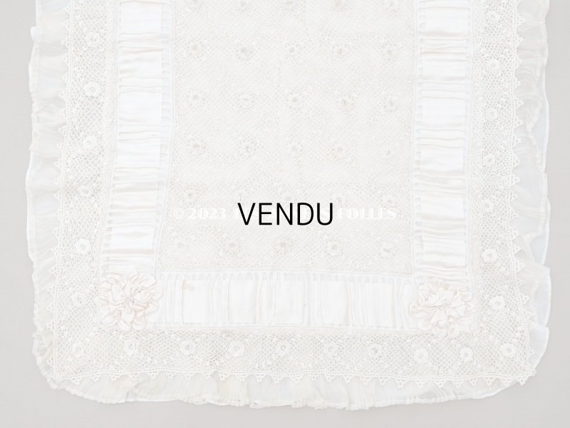 画像3: アンティーク ベビー用 ベッドカバー パウダーピンク＆エクリュ  54.5×77.5cm