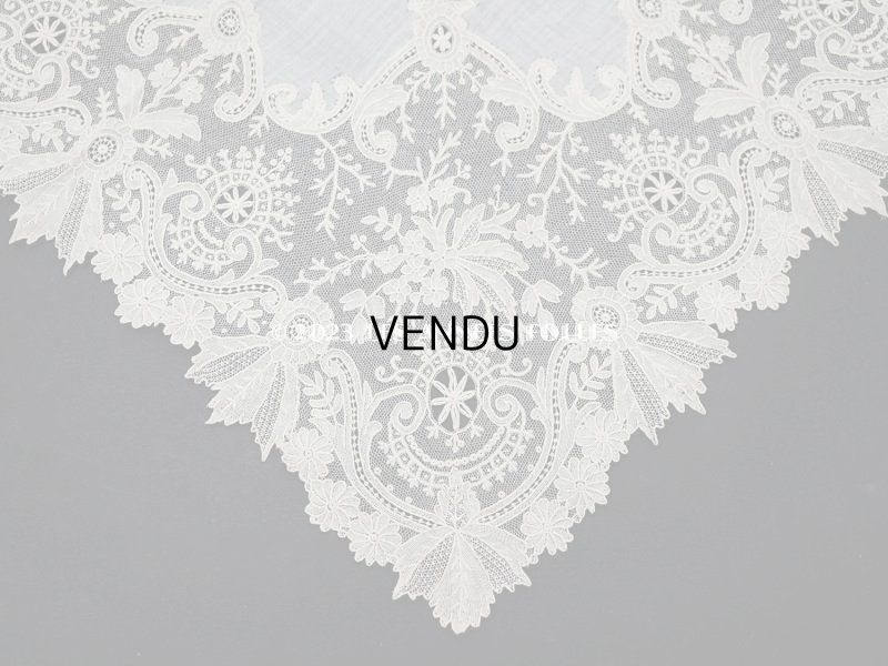 画像3: 19世紀 アンティーク ポワンドガーズ 結婚式のハンカチ【 ポワン・ド・ガーズ 】