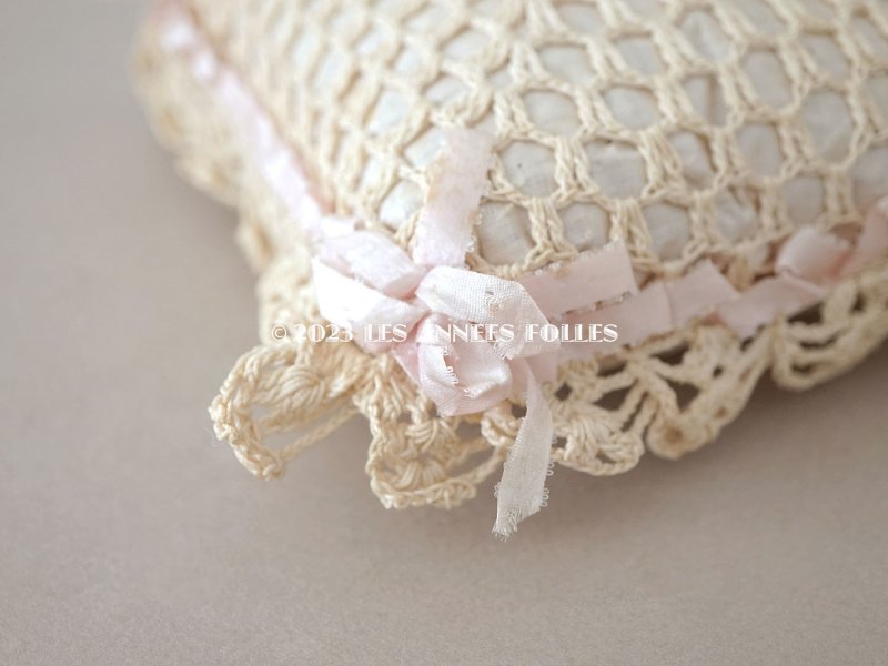 画像7: アンティーク ピンクッション ピンクのリボン&クロシェレース