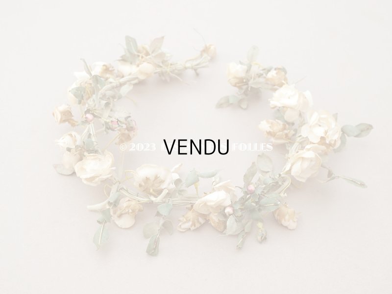 画像3: アンティーク 白薔薇の大きな花冠 オフホワイト 布花のティアラ