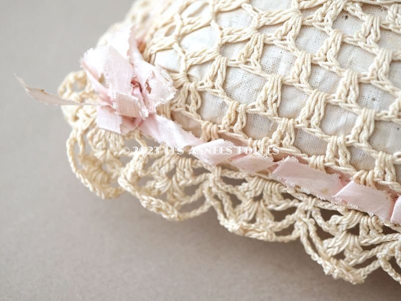 画像6: アンティーク ピンクッション ピンクのリボン&クロシェレース