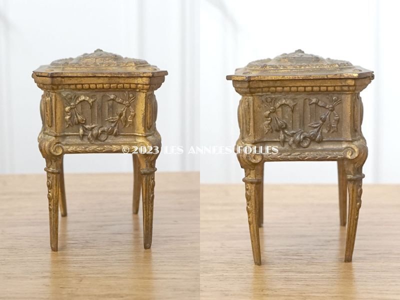 画像3: アンティーク 薔薇&リボンのガーランドのジュエリーケース ルイ16世スタイル パウダーブルーのシルク製クッション