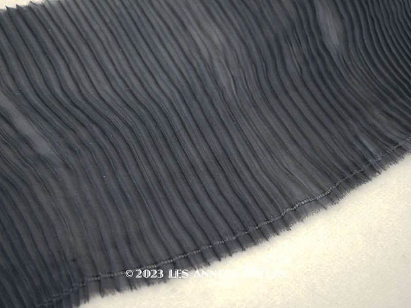 画像1: アンティーク  シルクオーガンジー　幅広 プリーツリボン 黒 約20cm幅  2点セット