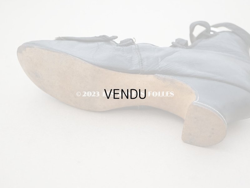 画像11: 19世紀末 アンティーク 大きなリボン付き  小さなレザーシューズ シルクサテンリボンのレースアップ