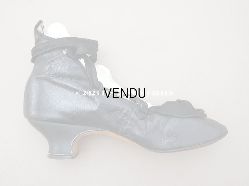 画像7: 19世紀末 アンティーク 大きなリボン付き  小さなレザーシューズ シルクサテンリボンのレースアップ