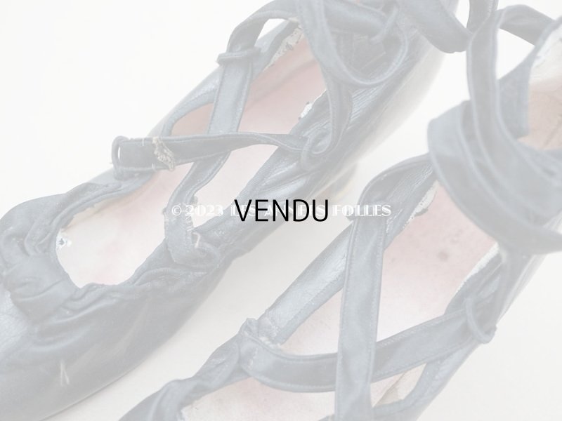 画像15: 19世紀末 アンティーク 大きなリボン付き  小さなレザーシューズ シルクサテンリボンのレースアップ