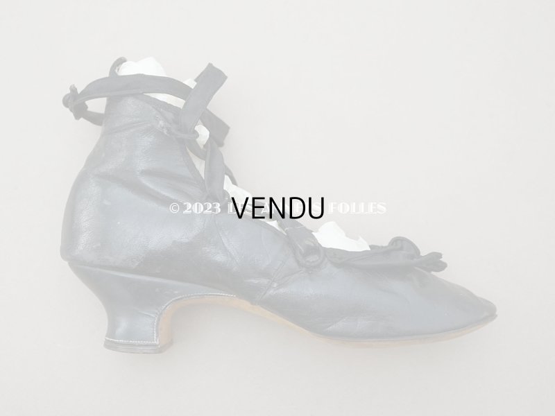 画像9: 19世紀末 アンティーク 大きなリボン付き  小さなレザーシューズ シルクサテンリボンのレースアップ