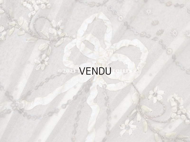 画像8: 19世紀 アンティーク リボン刺繍のファン リボン＆花のガーランド柄 シルク製オリジナルバッグ入り