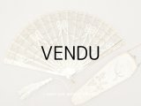 19世紀 アンティーク リボン刺繍のファン リボン＆花のガーランド柄 シルク製オリジナルバッグ入り