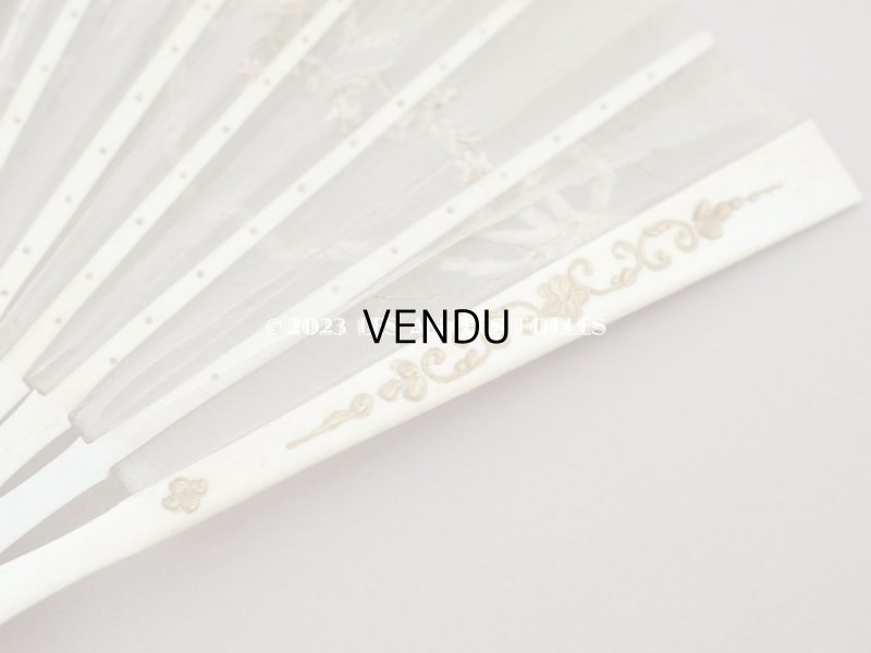 画像17: 19世紀 アンティーク リボン刺繍のファン リボン＆花のガーランド柄 シルク製オリジナルバッグ入り