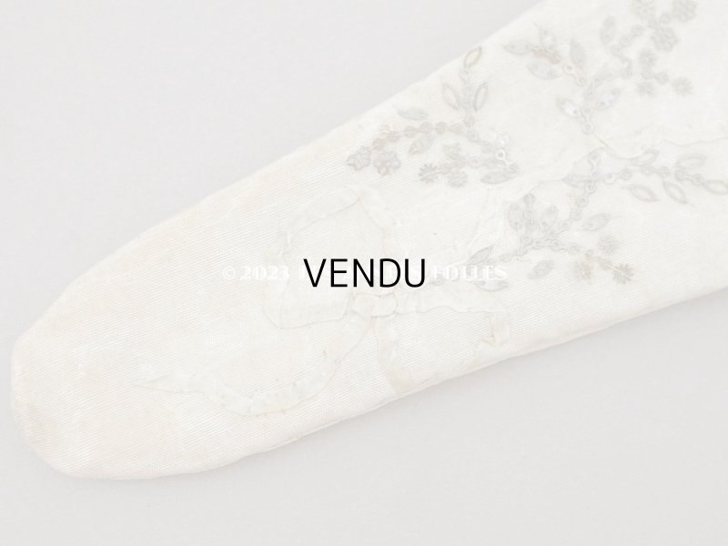 画像20: 19世紀 アンティーク リボン刺繍のファン リボン＆花のガーランド柄 シルク製オリジナルバッグ入り