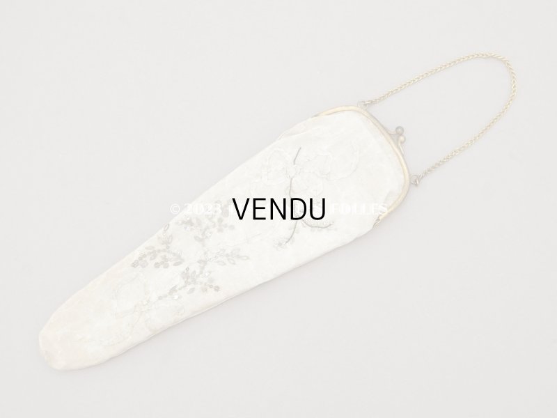 画像18: 19世紀 アンティーク リボン刺繍のファン リボン＆花のガーランド柄 シルク製オリジナルバッグ入り