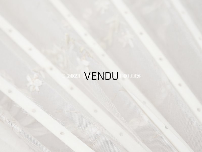 画像16: 19世紀 アンティーク リボン刺繍のファン リボン＆花のガーランド柄 シルク製オリジナルバッグ入り