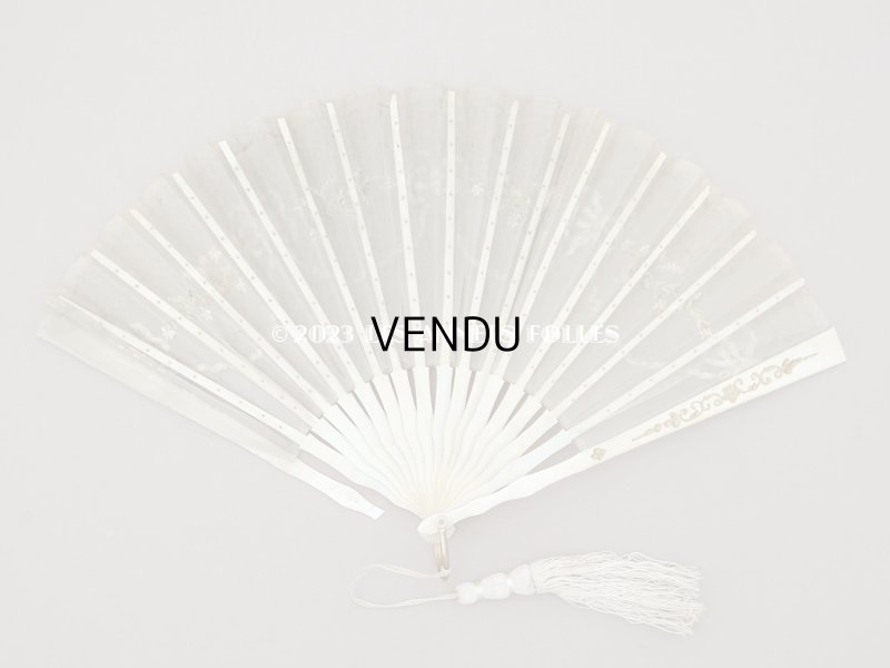 画像13: 19世紀 アンティーク リボン刺繍のファン リボン＆花のガーランド柄 シルク製オリジナルバッグ入り