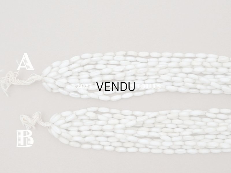 画像7:  アンティーク スフレビーズ マーキス型 ライン入り ホワイトシルバー  4×9mm  約390ピース 吹きガラス製 ビーズ