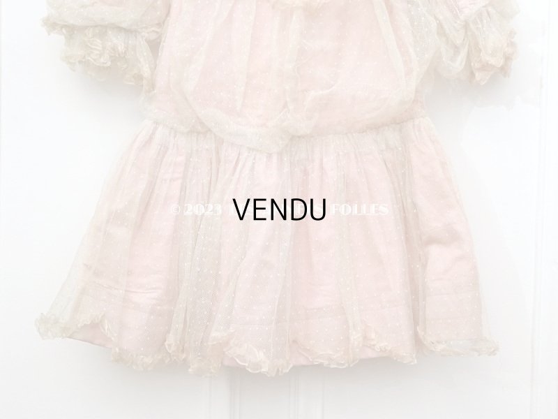 画像4: 1900年頃 アンティーク 小さな女の子のドレス ピンクのストライプ柄 レース付き