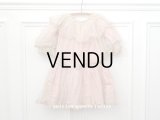 1900年頃 アンティーク 小さな女の子のドレス ピンクのストライプ柄 レース付き