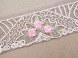 画像3: 未使用 1930年代  アンティーク ピンクの薔薇刺繍入り グレイッシュパープルのレース　 (3)