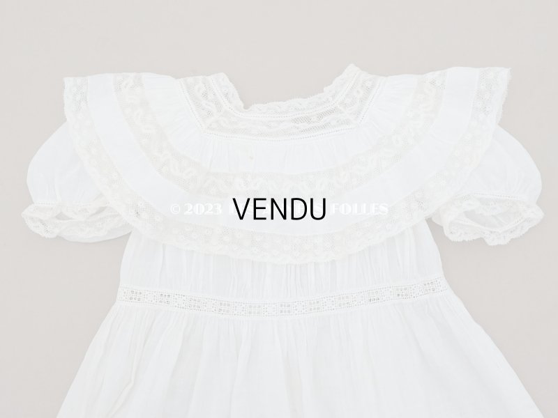 画像4: 1900年頃 アンティーク ドール用ドレス　オフホワイト ベビー用ドレス リノン＆ヴァランシエンヌレース