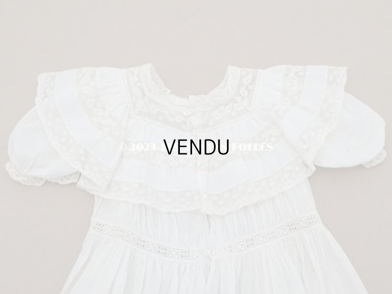 画像12: 1900年頃 アンティーク ドール用ドレス　オフホワイト ベビー用ドレス リノン＆ヴァランシエンヌレース