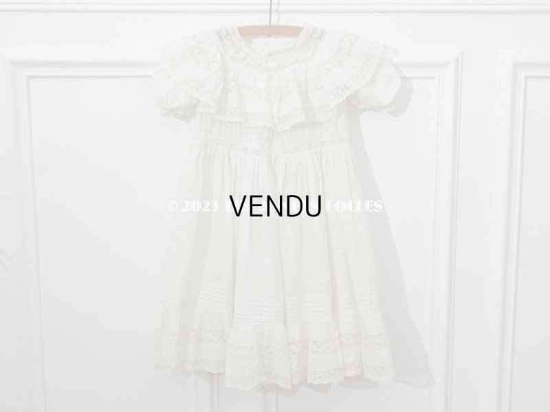 画像3: 1900年頃 アンティーク ドール用ドレス　オフホワイト ベビー用ドレス リノン＆ヴァランシエンヌレース