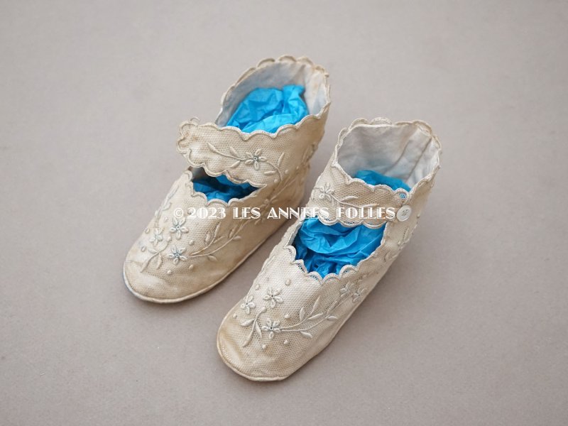 画像3: 1900年頃 アンティーク ベビーシューズ  花模様の手刺繍入り