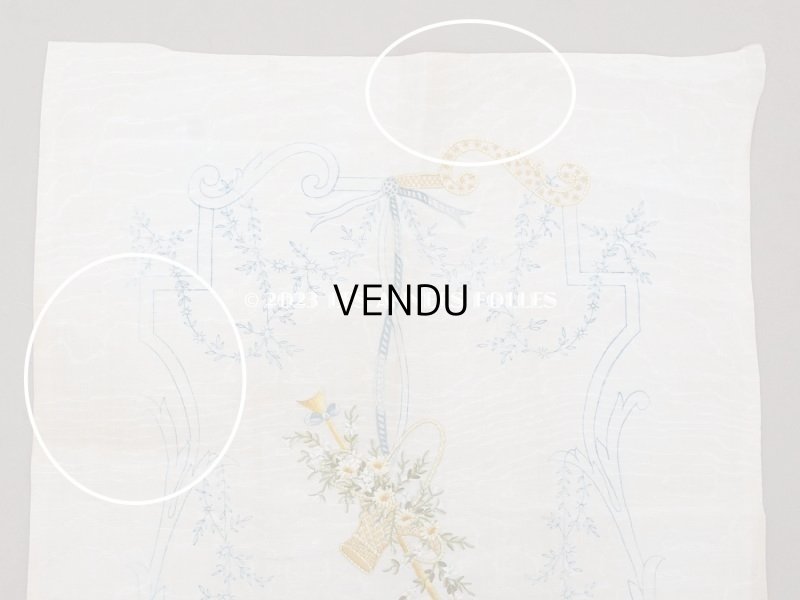 画像7: アンティーク  未完成のリボン刺繍の大きな図案入りパネル