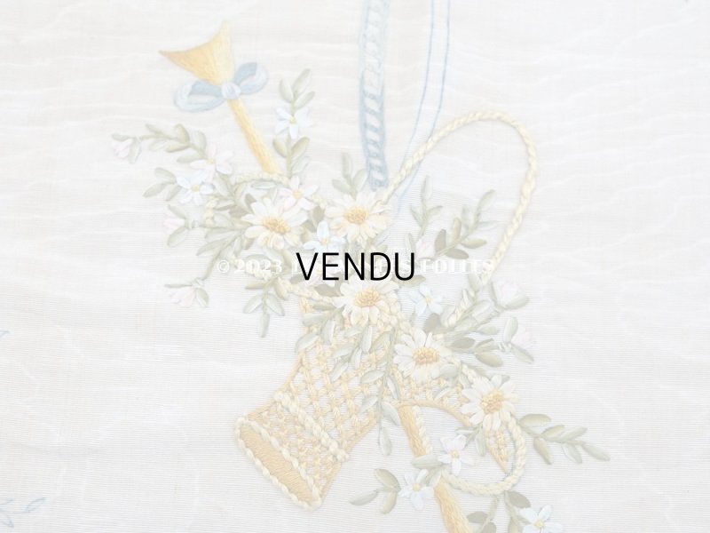 画像3: アンティーク  未完成のリボン刺繍の大きな図案入りパネル