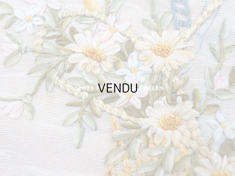 画像6: アンティーク  未完成のリボン刺繍の大きな図案入りパネル