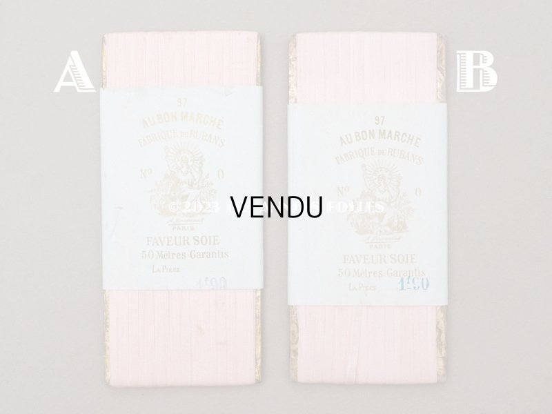 画像4: アンティーク  50m巻 リボン刺繍 & ロココトリム用 シルク製 リボン ベビーピンク 4mm幅  FAVEUR SOIE POUR BRODERIE - AU BON MARCHE -