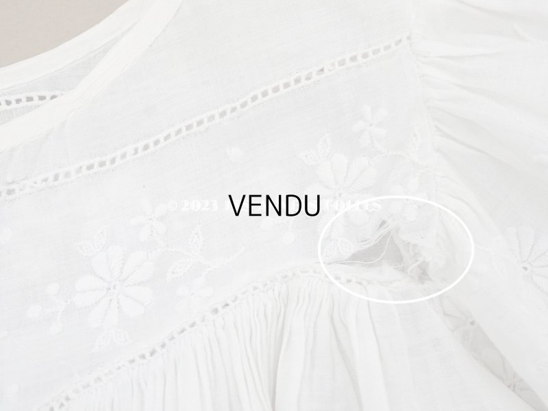 画像13: アンティーク ベビードレス 花模様のホワイトワーク 手刺繍