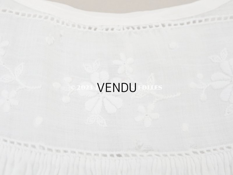 画像5: アンティーク ベビードレス 花模様のホワイトワーク 手刺繍