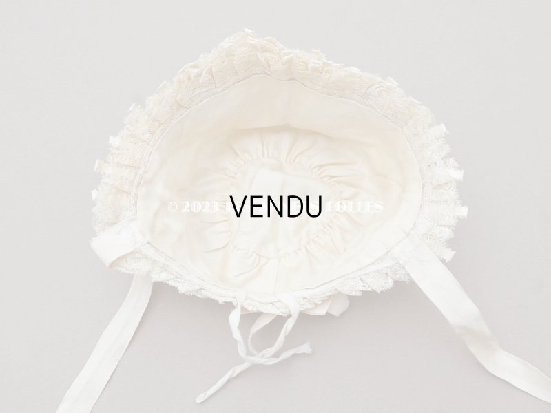 画像31: アンティーク ベビー用おくるみ&ボネ&上着のセット 花模様のレース&シルクリボン