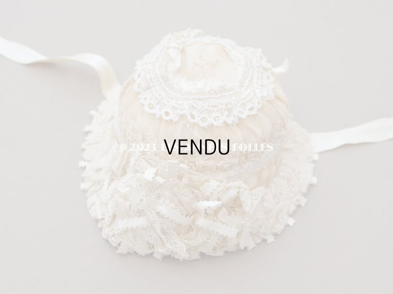 画像25: アンティーク ベビー用おくるみ&ボネ&上着のセット 花模様のレース&シルクリボン