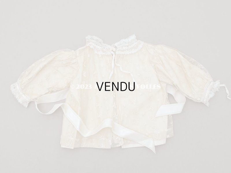 画像32: アンティーク ベビー用おくるみ&ボネ&上着のセット 花模様のレース&シルクリボン