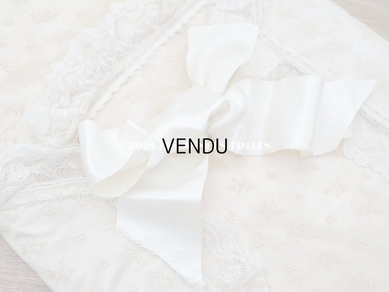 画像10: アンティーク ベビー用おくるみ&ボネ&上着のセット 花模様のレース&シルクリボン