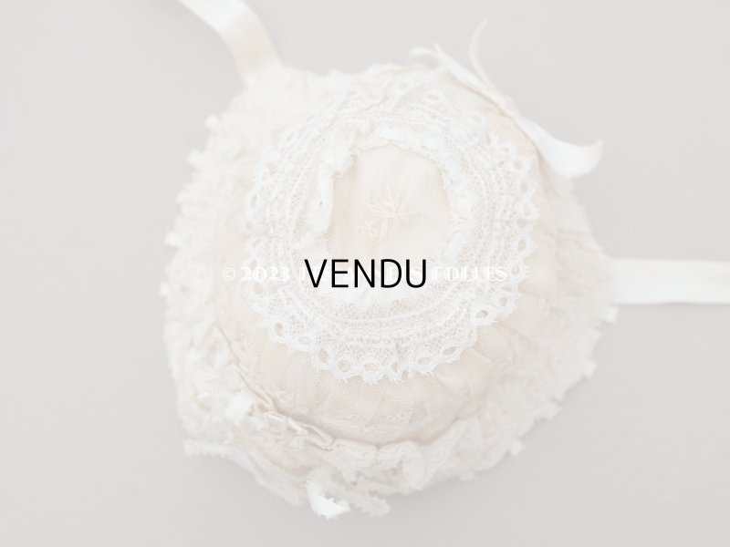 画像26: アンティーク ベビー用おくるみ&ボネ&上着のセット 花模様のレース&シルクリボン