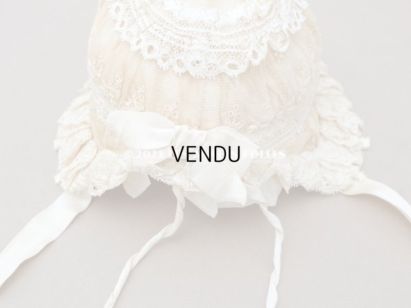 画像29: アンティーク ベビー用おくるみ&ボネ&上着のセット 花模様のレース&シルクリボン