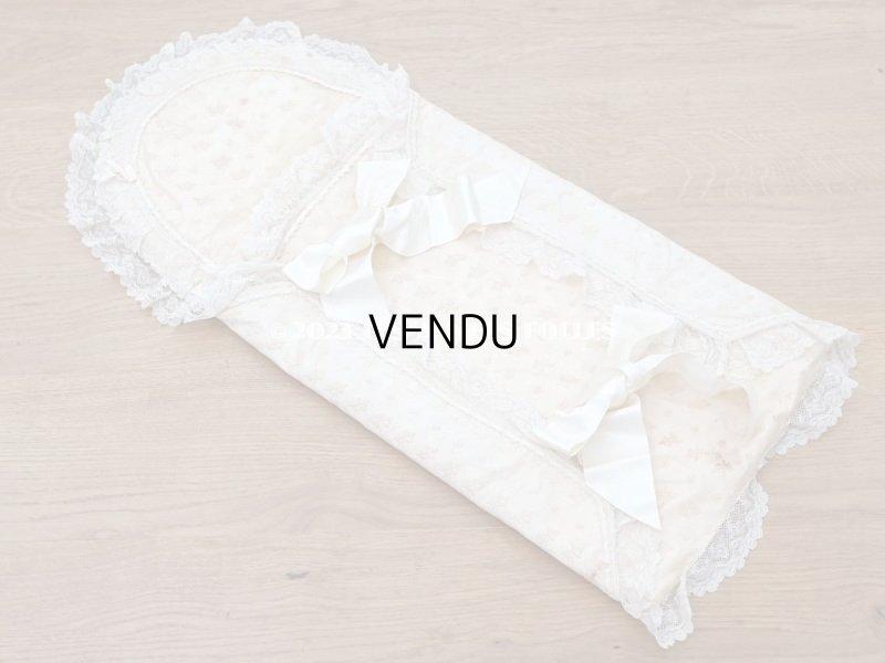 画像4: アンティーク ベビー用おくるみ&ボネ&上着のセット 花模様のレース&シルクリボン