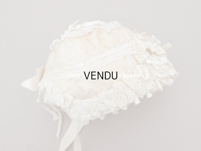 画像28: アンティーク ベビー用おくるみ&ボネ&上着のセット 花模様のレース&シルクリボン