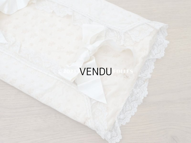 画像7: アンティーク ベビー用おくるみ&ボネ&上着のセット 花模様のレース&シルクリボン