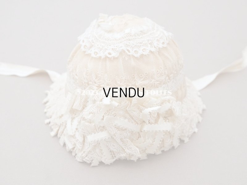 画像30: アンティーク ベビー用おくるみ&ボネ&上着のセット 花模様のレース&シルクリボン