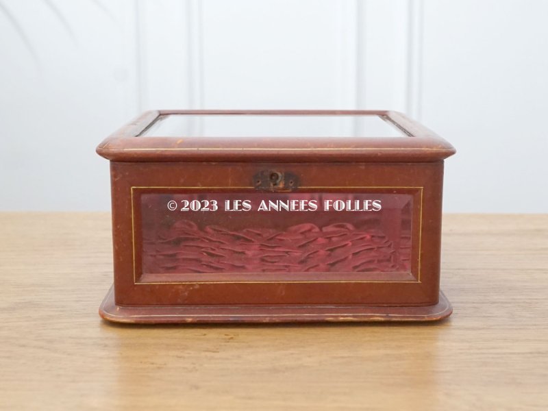 画像3: 19世紀末 アンティーク 本革&ガラス製 ジュエリーケース ブラウン&ボルドー