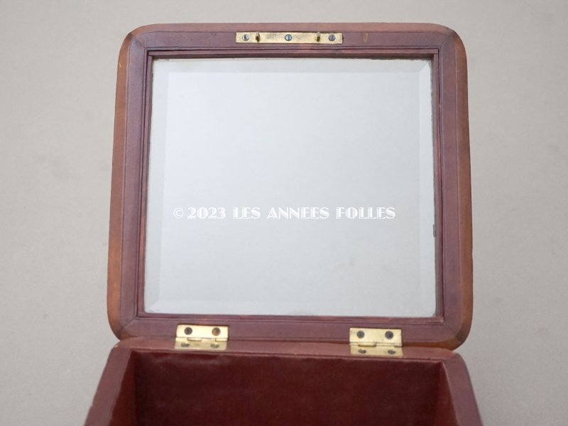 画像10: 19世紀末 アンティーク 本革&ガラス製 ジュエリーケース ブラウン&ボルドー