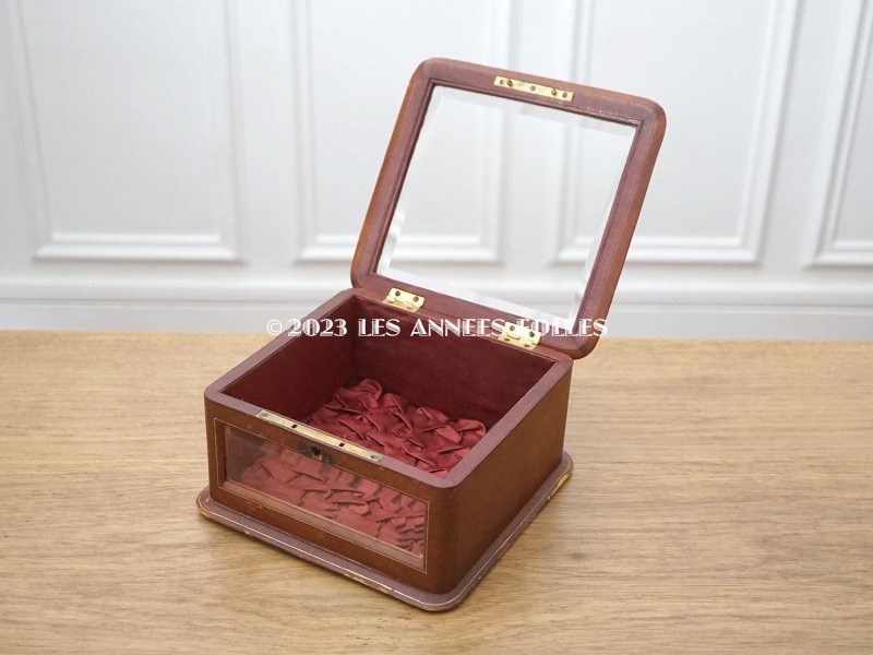 画像9: 19世紀末 アンティーク 本革&ガラス製 ジュエリーケース ブラウン&ボルドー