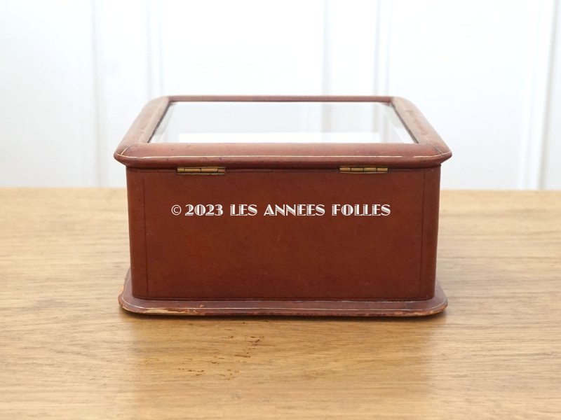 画像4: 19世紀末 アンティーク 本革&ガラス製 ジュエリーケース ブラウン&ボルドー