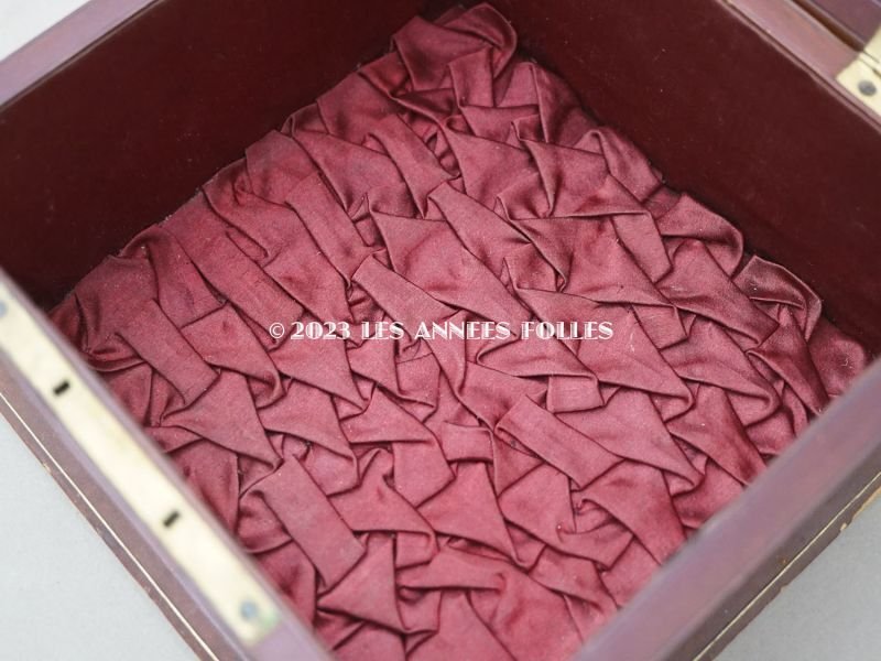 画像12: 19世紀末 アンティーク 本革&ガラス製 ジュエリーケース ブラウン&ボルドー